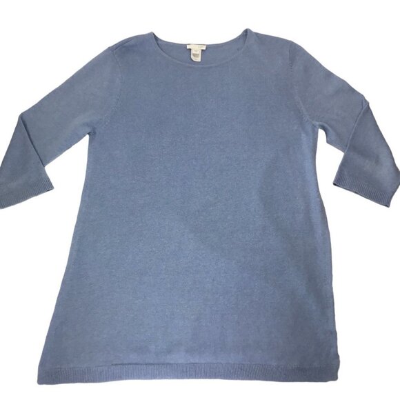 J. Jill Linen Blend Knit Sweater Tunic 3/4 Sleeve Shirt Blue White Faux Layers - Picture 7 of 9